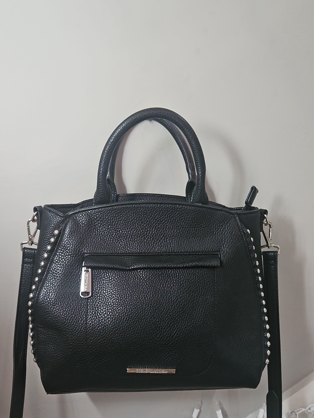 Steve Madden Moto Black & Silver Studded Purse Satchel Handbag - Women